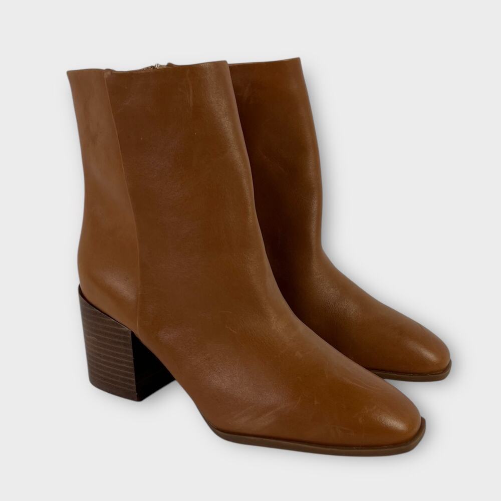 Nordstrom Novanna Lea Cognac Brown Leather Heeled Boots Size 5